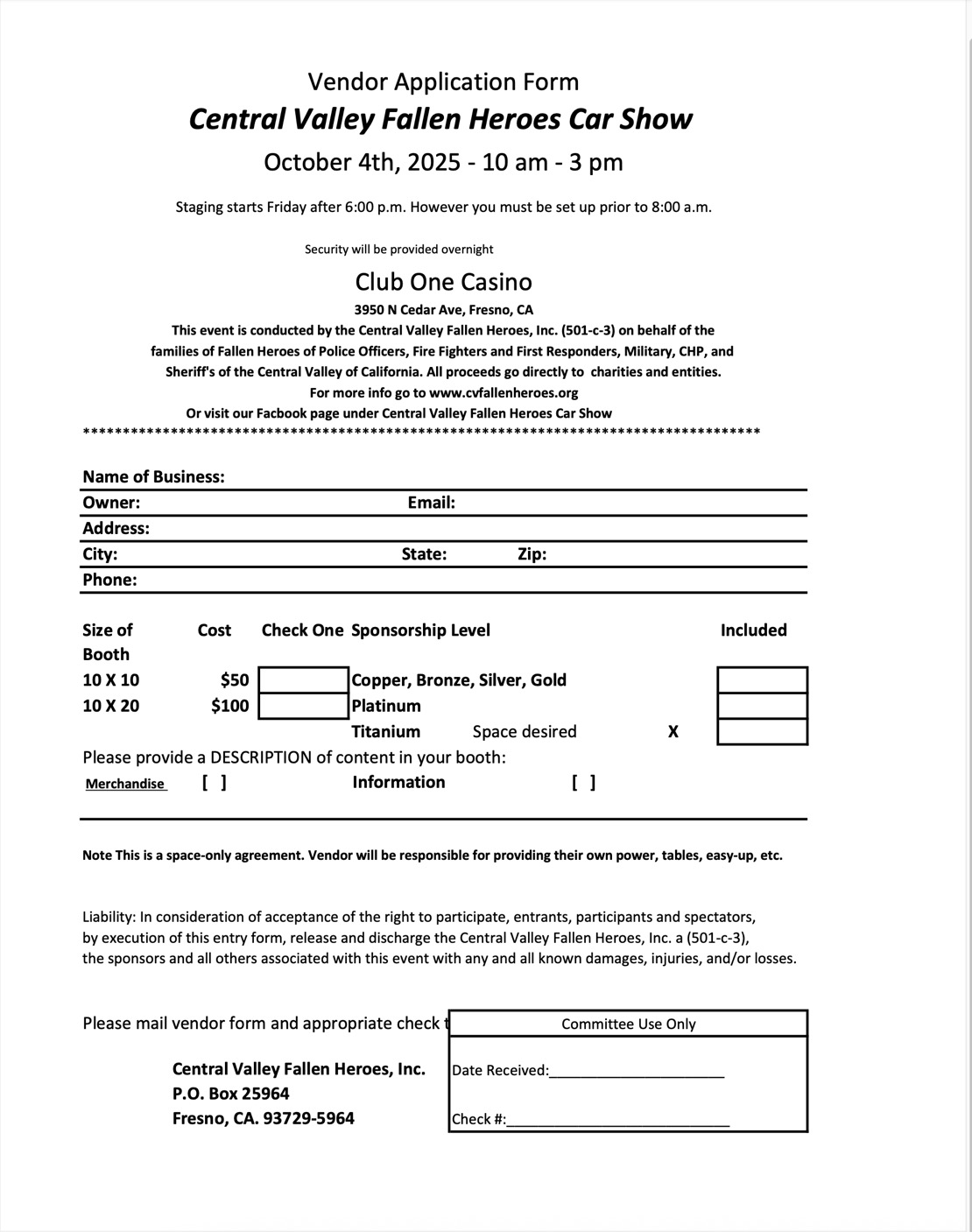 2025 Vendor Application Form